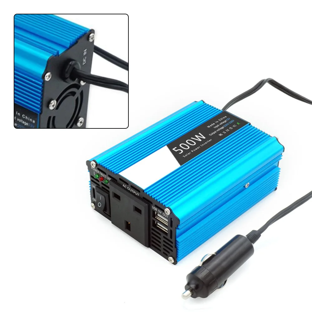 

Синий инвертор 12В-220В с корпусом из алюминиево-магниевого сплава, номинальная мощность 500Вт, КПД 85%, для поездок на дальние расстояния