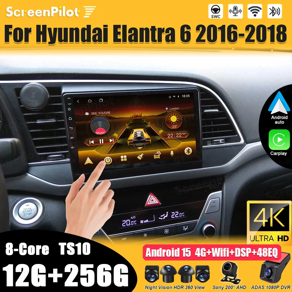

Car Radio For Hyundai I20 Elantra 6 2016 2017 2018 Multimedia Video Player Carplay Touch Screen RDS 8 Core 5G 8 Core RDS Wifi
