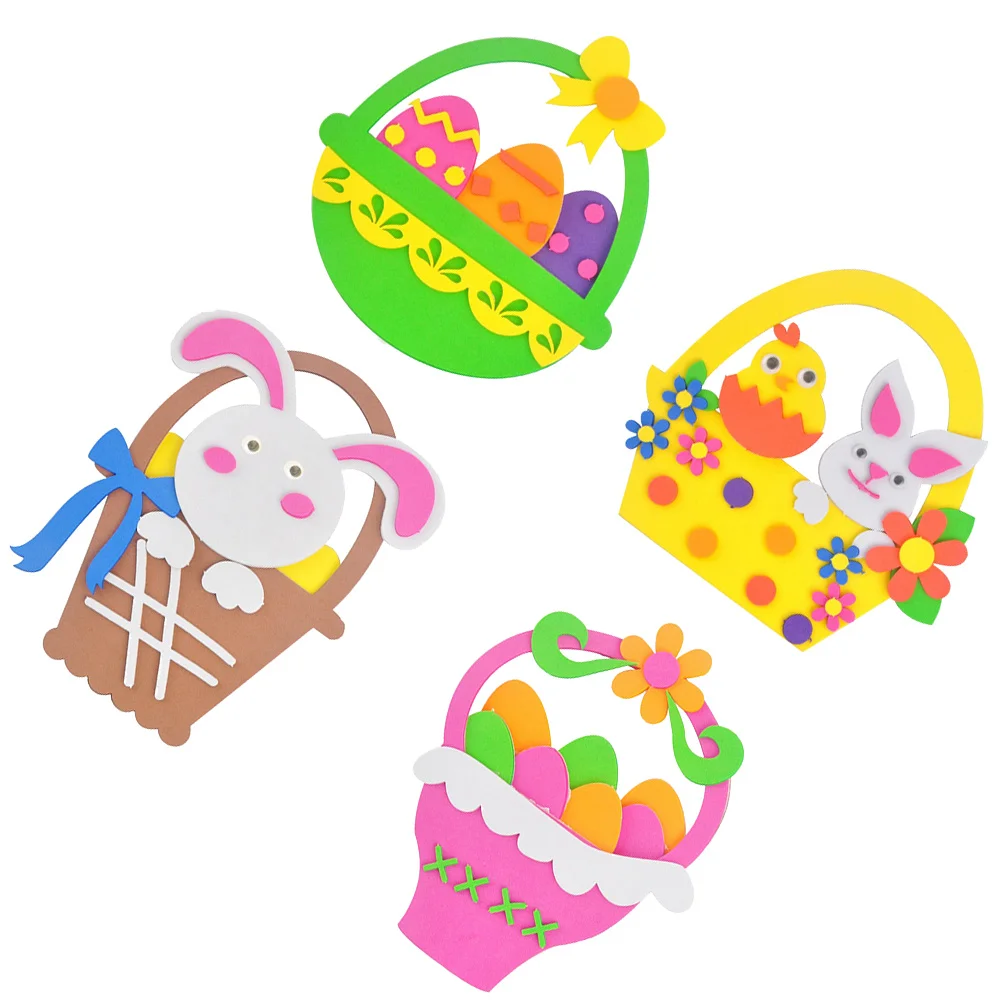 Vaguelly 4-teiliges Blumenkorb-Bastel-Lernspielzeug für Kinder, Ostergeschenk, Cartoon-Kunst-Bastelset