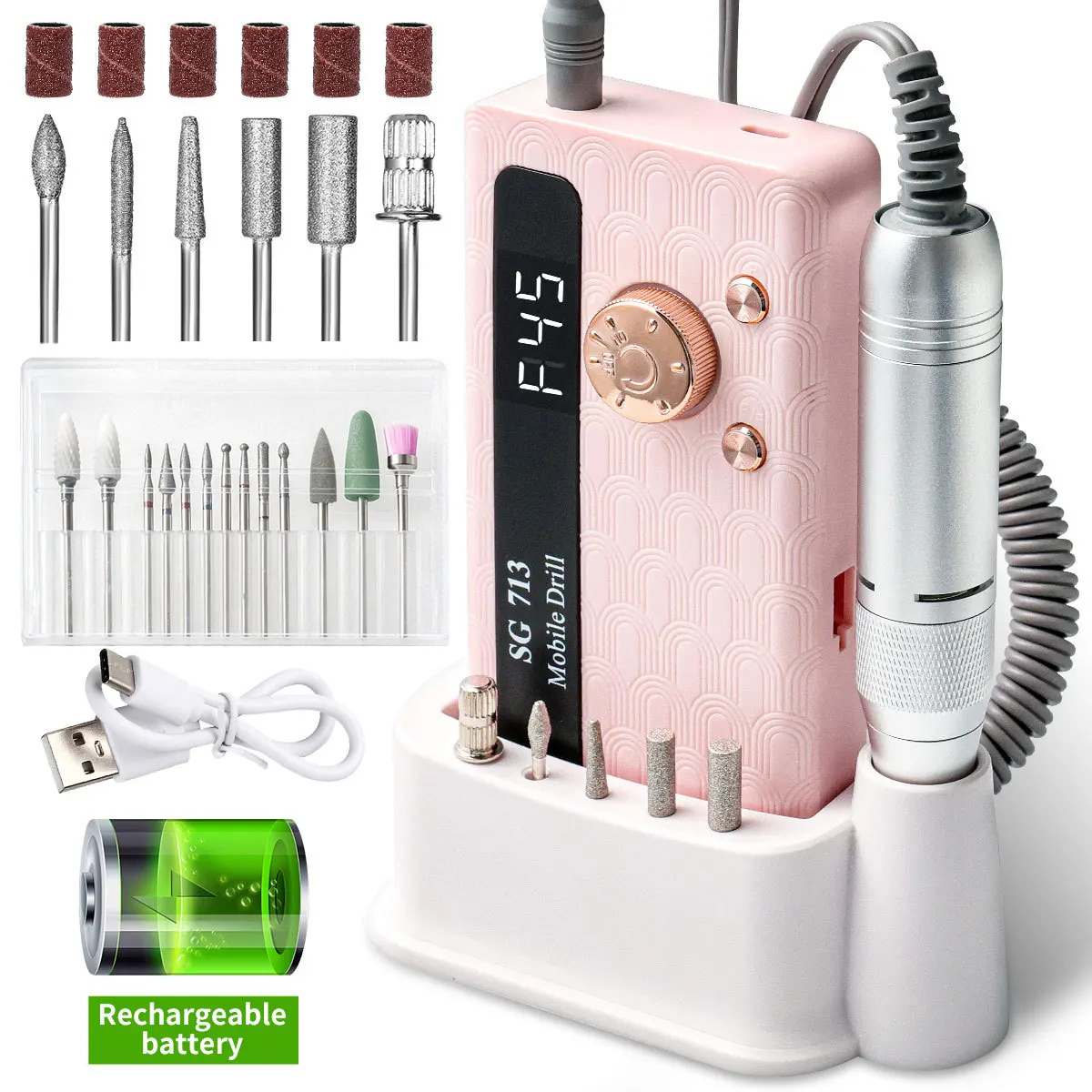 Power Storage Model, High-power Nail Polisher, Nail Removal Tool Set, Ceramic Head, Tungsten Steel Grinding Head 45000 Rpm Tool