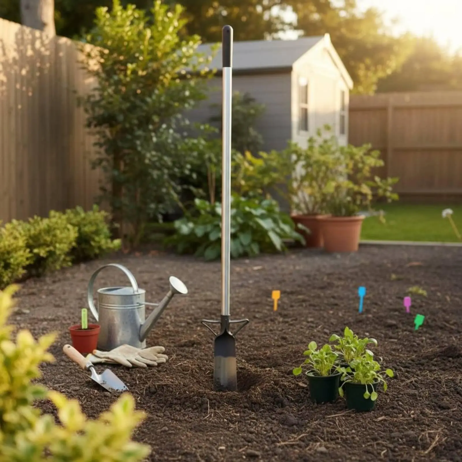 Durable Iron Digging Spade Long Handled Garden Shovel Tool for Field Work and Shrub Planting