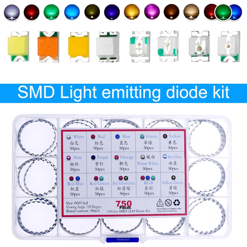 SMD LED Assorted Kit 0402 0603 0805 1206 1210 5730 5050 Purple Pink Fast flashing Warm Cool White Red Green Blue Yellow Orange