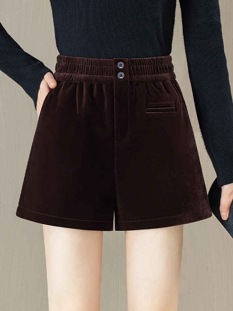 

High Waist Velvet Shorts Women's Autumn Winter Loose Fit A-Line Wide Leg Pants Casual Boot Outfit Comfortable Breathable