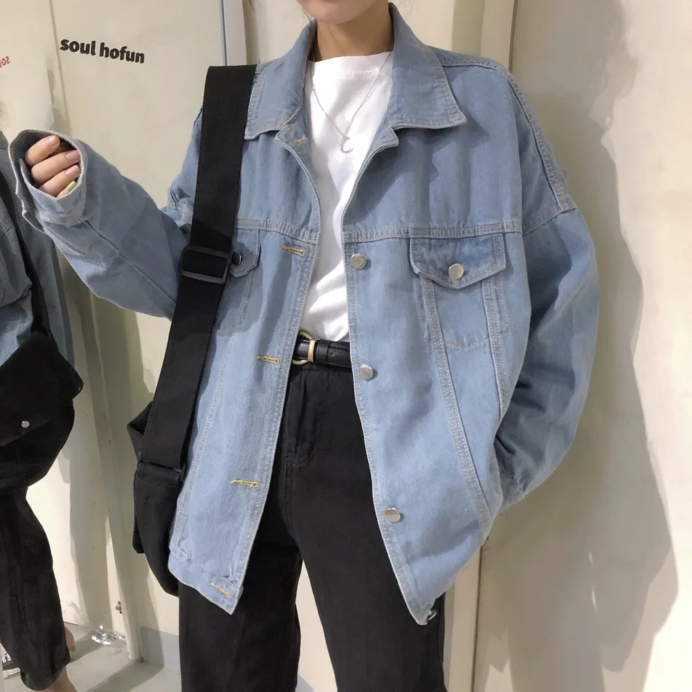 Jaquetas femininas harajuku baggy coreano all-match chique turn-down colarinho meninas denim casaco popular casual faculdade senhora streetwear