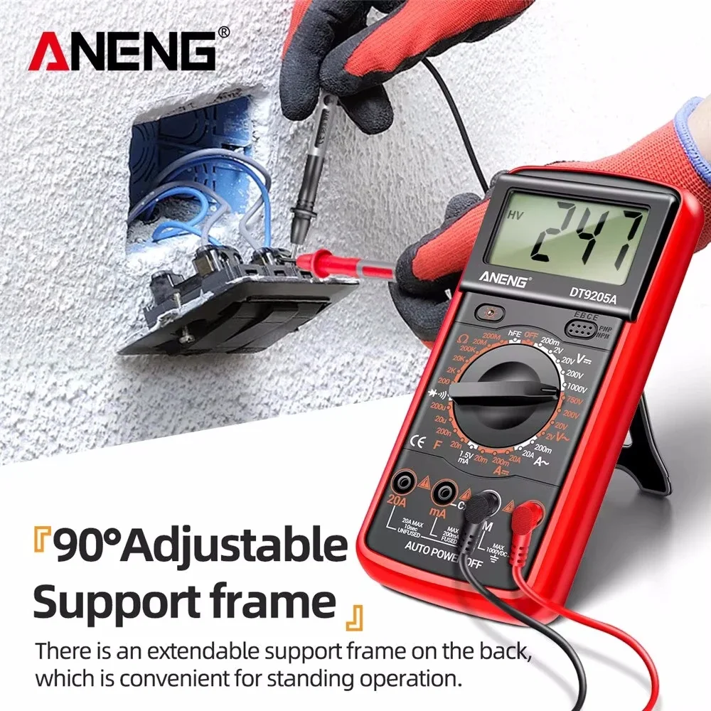 Multi functional digital display high-precision DT9205A digital multimeter AC/DC voltage testing 90 ° extension support bracket