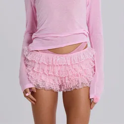 Gaono Women Lace Bloomers Ruffle Shorts Layered Pumpkin Pants Lolita Cute Pettipants Sexy Coquette Boyshorts Micro Bottoms