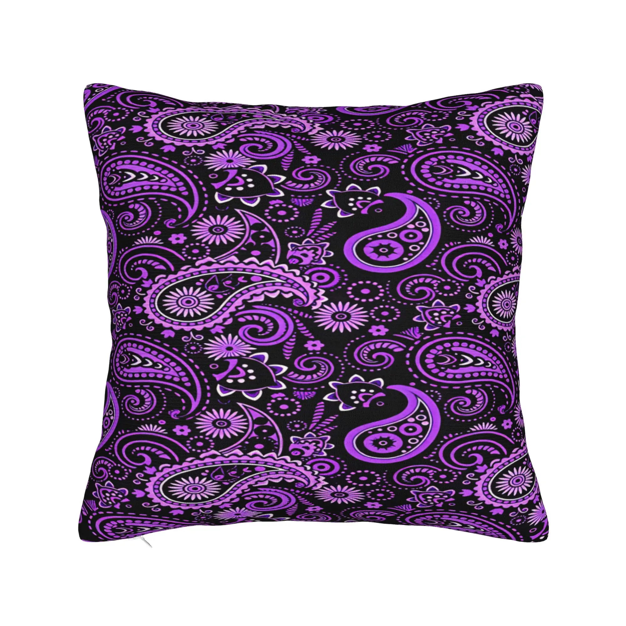Purple Floral Paisley Bohemian Dark Pillow Cover  Custom Cushion Cover Morden Pillow Case For Chair Sofa Home Decor