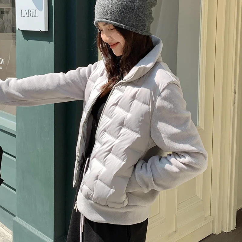 

Женская утепленная куртка Heisen Island с флисовой подкладкой, эластичная, новая модель 2025 года, для повседневной носки, теплая, белая, на пуху.