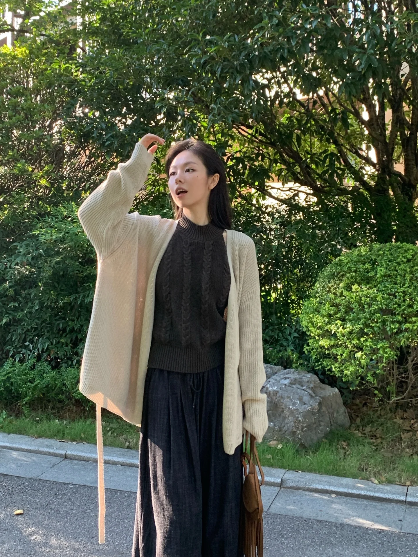 

Вязаный кардиган-свитер Bling Bubble свободного кроя, универсальный, из смесового хлопка и акрила, с длинными рукавами, миди-длина