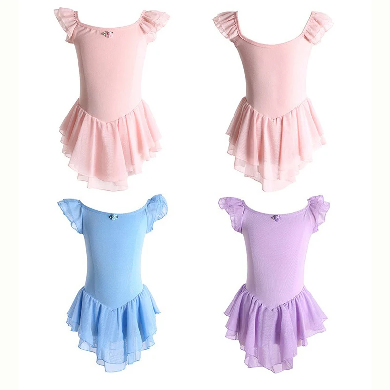 Kids Girls Professional Dance Childrens Practice Gymnastics Clothes Ballet Performance Dancing Fluffy Skirts Flutter Sleeve