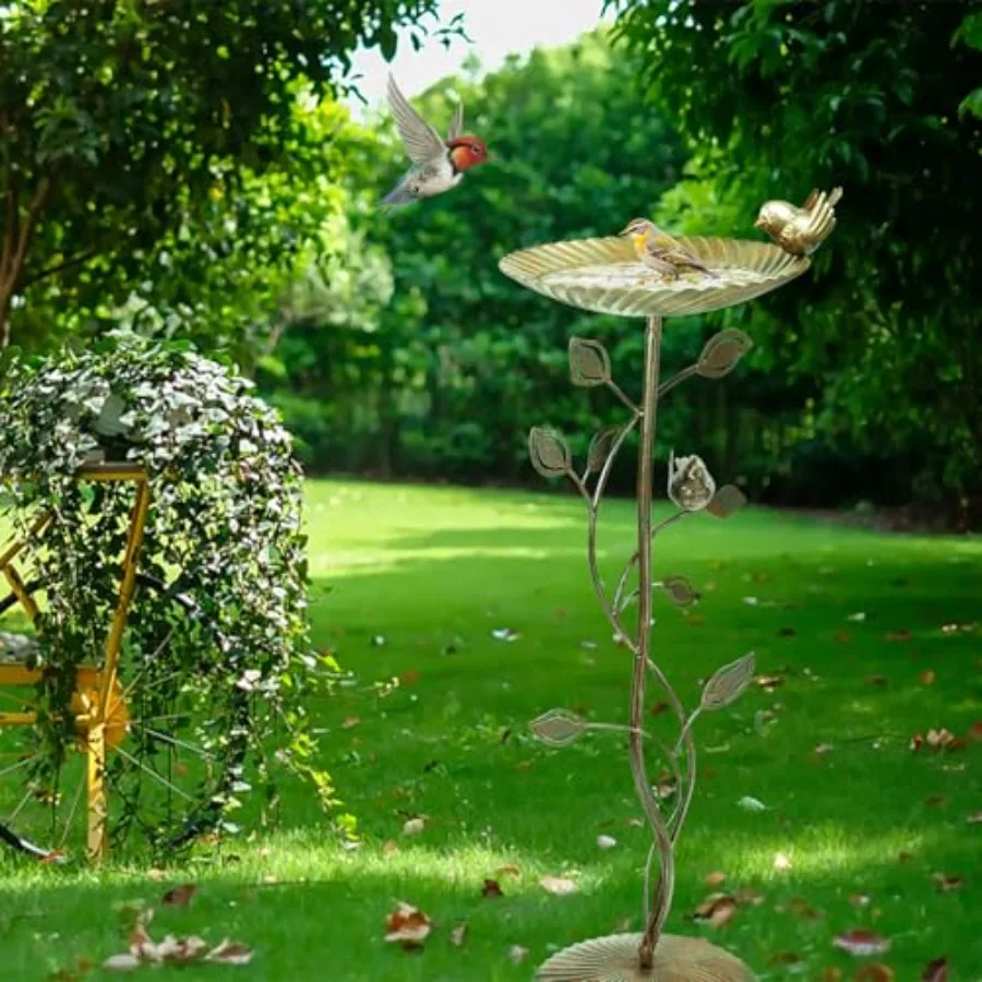 【Spot goods】MUMTOP Bird Baths for Outdoors-Metal Bird Bath Bowl - Golden Birdbaths Stand with Leaf and Bird Decor Bird Feeders view 5