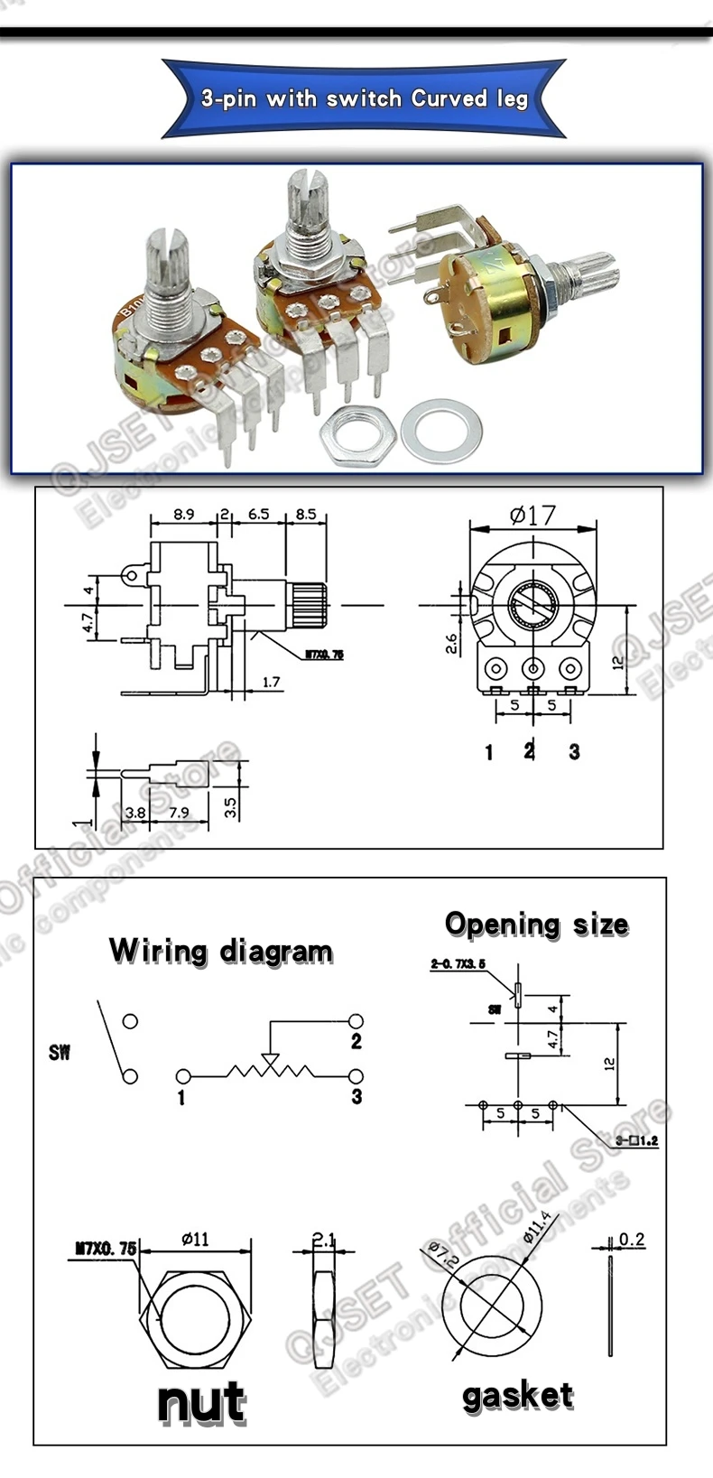 5 stücke WH148 3-pin/6-pin Audio Verstärker Dreh Potentiometer Einstellbaren Widerstand B1KΩ 2K 5K 10K 20K 50K 100K 250K 500K 1M Ohm AG – Detail 10