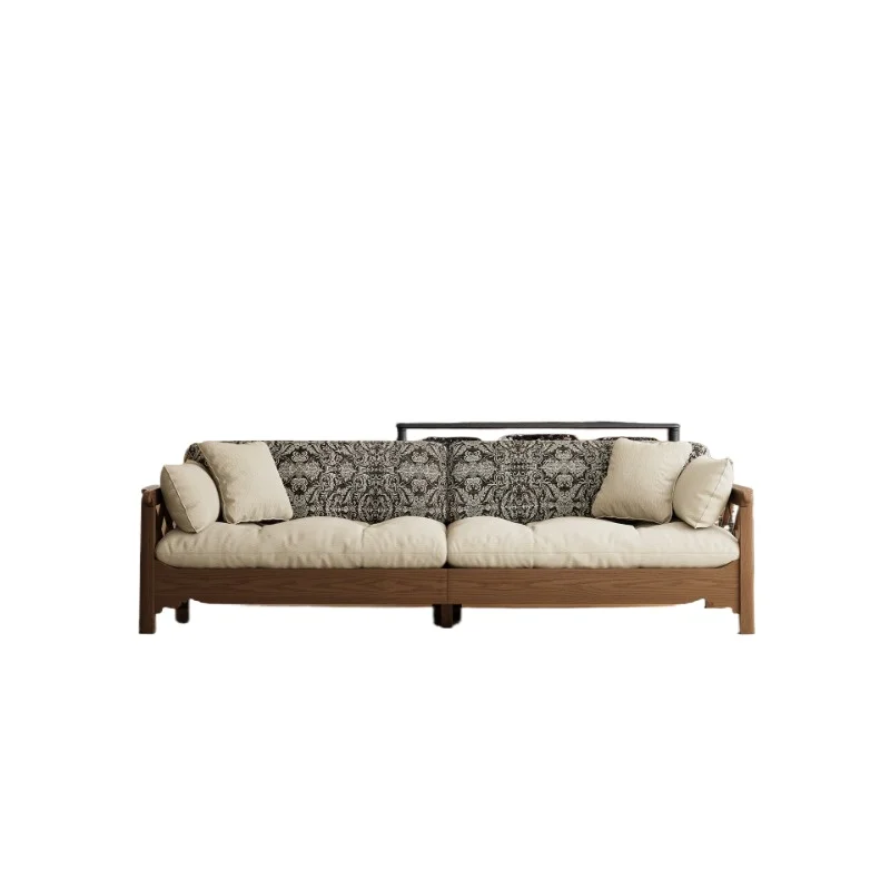 Solid wood sofa medieval living room large flat floor
