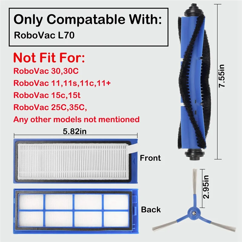ABZA-2Set ملحقات المكنسة الكهربائية استبدال طقم قطع غيار ل Eufy Robovac L70 الهجين جهاز آلي لتنظيف الأتربة