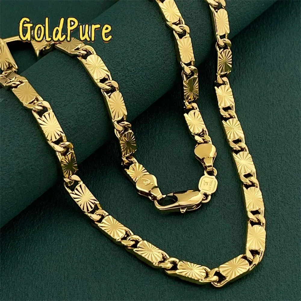 

Goldpure Luxury 24K 9999 Pure Gold real gold Men's and women's 4MM car flower rice necklace length 50CM