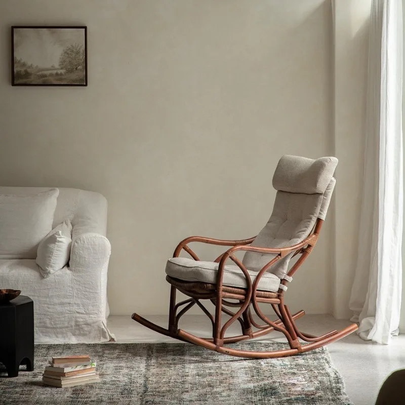 Handmade rattan chair rocking chair Japanese retro balcony rattan casual rocking chair single recliner