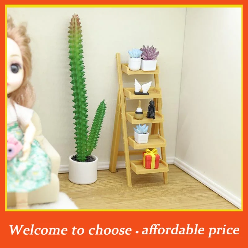 

1Pc new DIY 1/12 Dollhouse Furniture Ornament Miniature Ladder Shelf Mini Tiered Shelf Toy Tiny Multi-layer Storage Rack Model