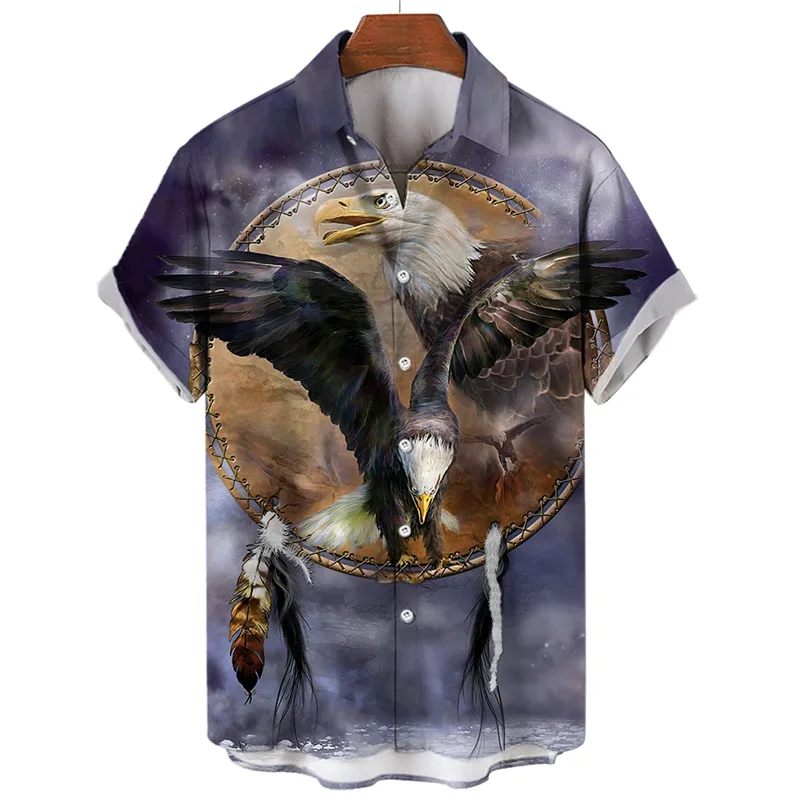 2024 Summer Explosive Hawaiian Shirt for Men Animation Elegant Short Sleeve Oversized Top Designer Luxury Clothing Eagle Pattern