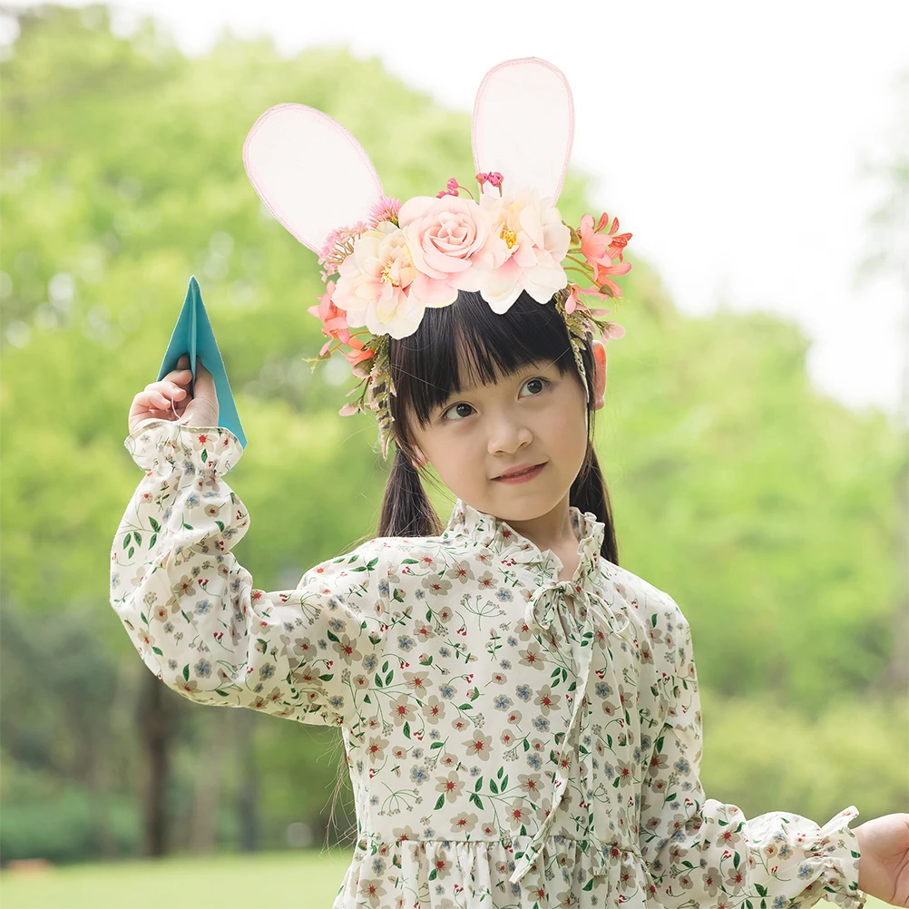 

2Pcs Rabbit Ears Headb Mesh Flower Girl Accessories Elastic Birthday Photo Prop Adult Kids Wear Easter Costumes