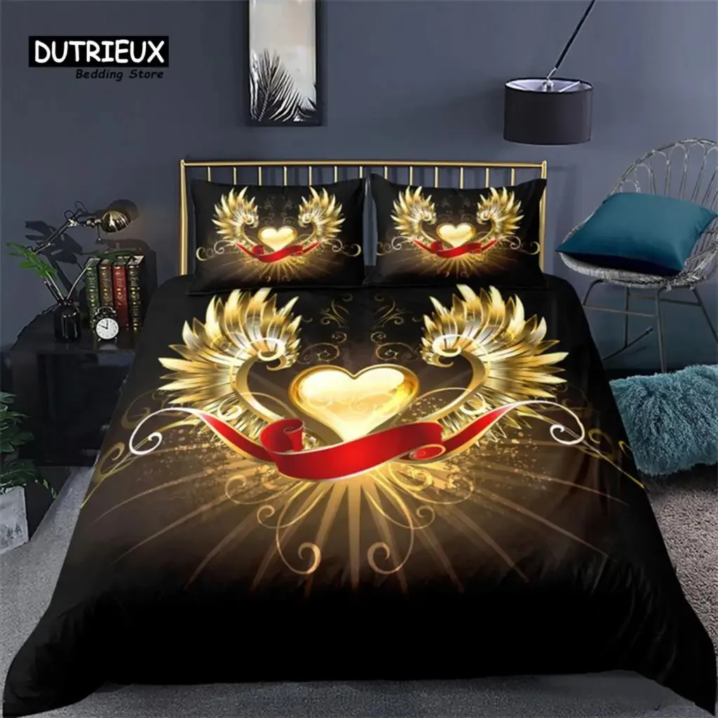 Angel Wings Duvet Cover Set King For Kids Girl Teen Room Decor Abstract Cartoon Art Print Bedding Set Microfiber Comforter Cover