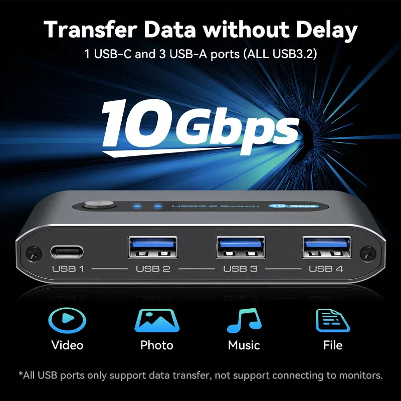 Switch USB da 10 Gbps Ingresso C 2 computer Condividi 4 porte USB 3.2 Selettore interruttore USB per tastiera Mouse Stampante Webcam Controllo desktop