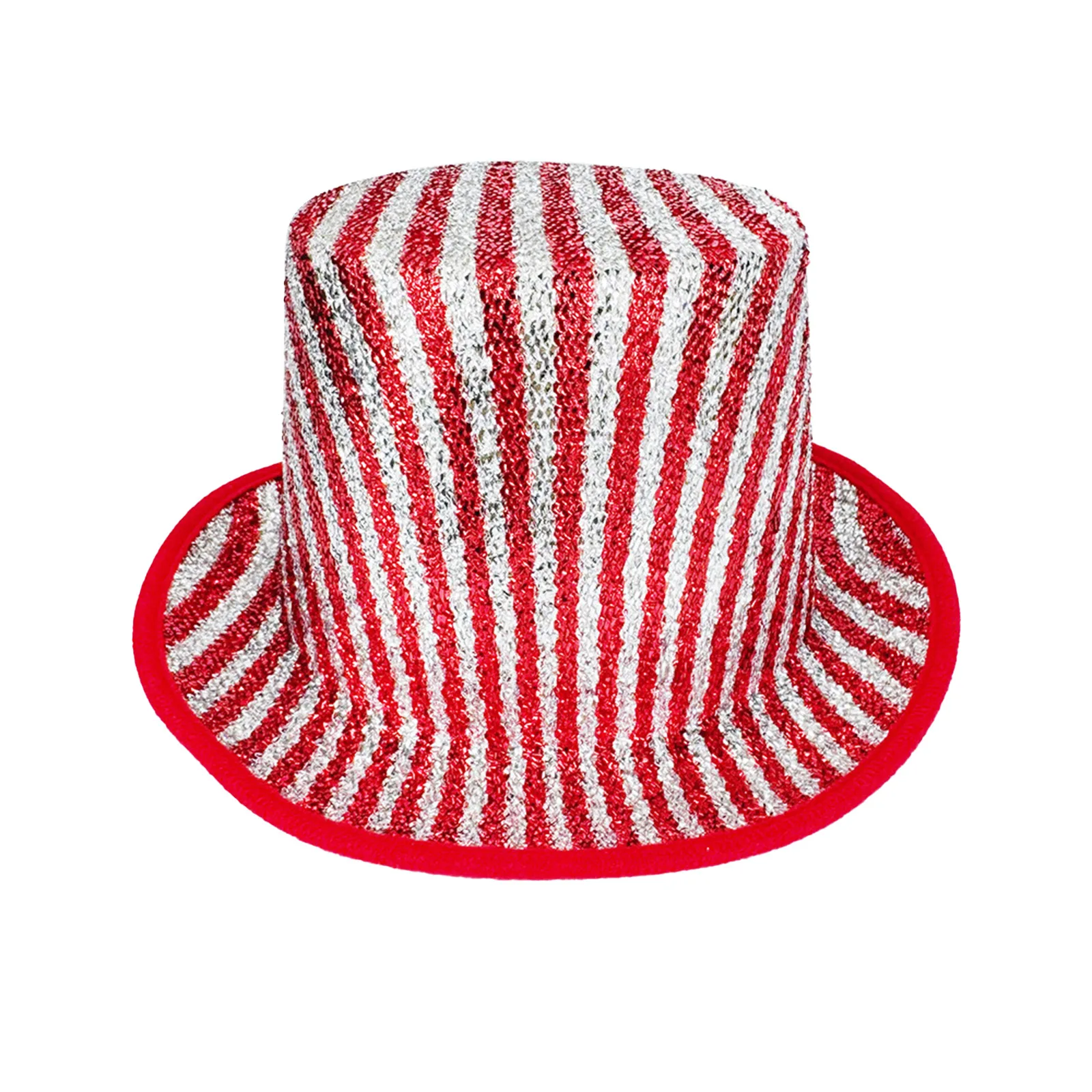 Unisex Circus Color Block Striped Glittery Top Hat Costume Accessory Party Props Supply for Stage Performance Halloween Carnival