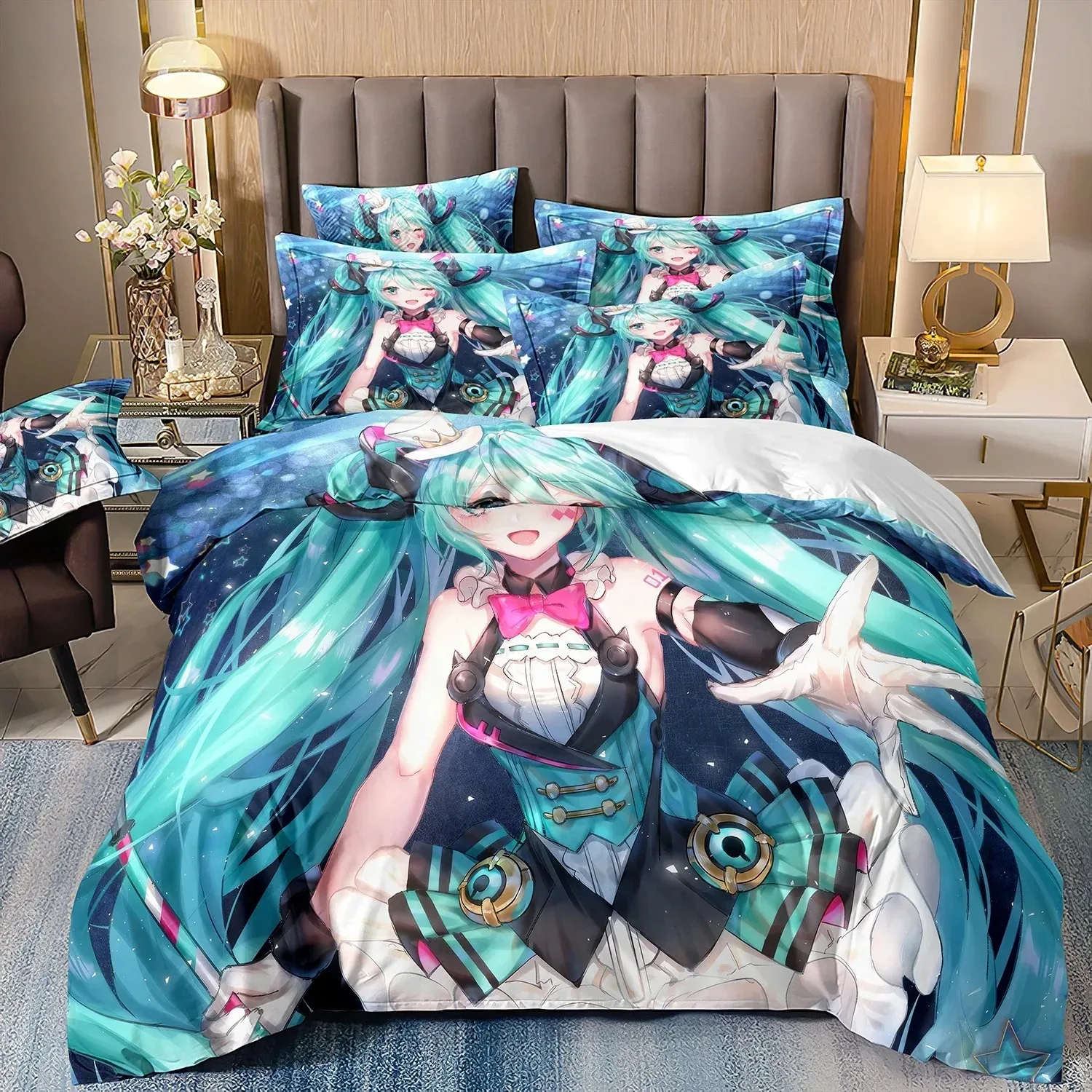 日本のかわいいアニメ-h-初音ミク-3d-プリント寝具セット布団カバー大人の寝室の装飾シングルツインフルクイーンキングサイズ