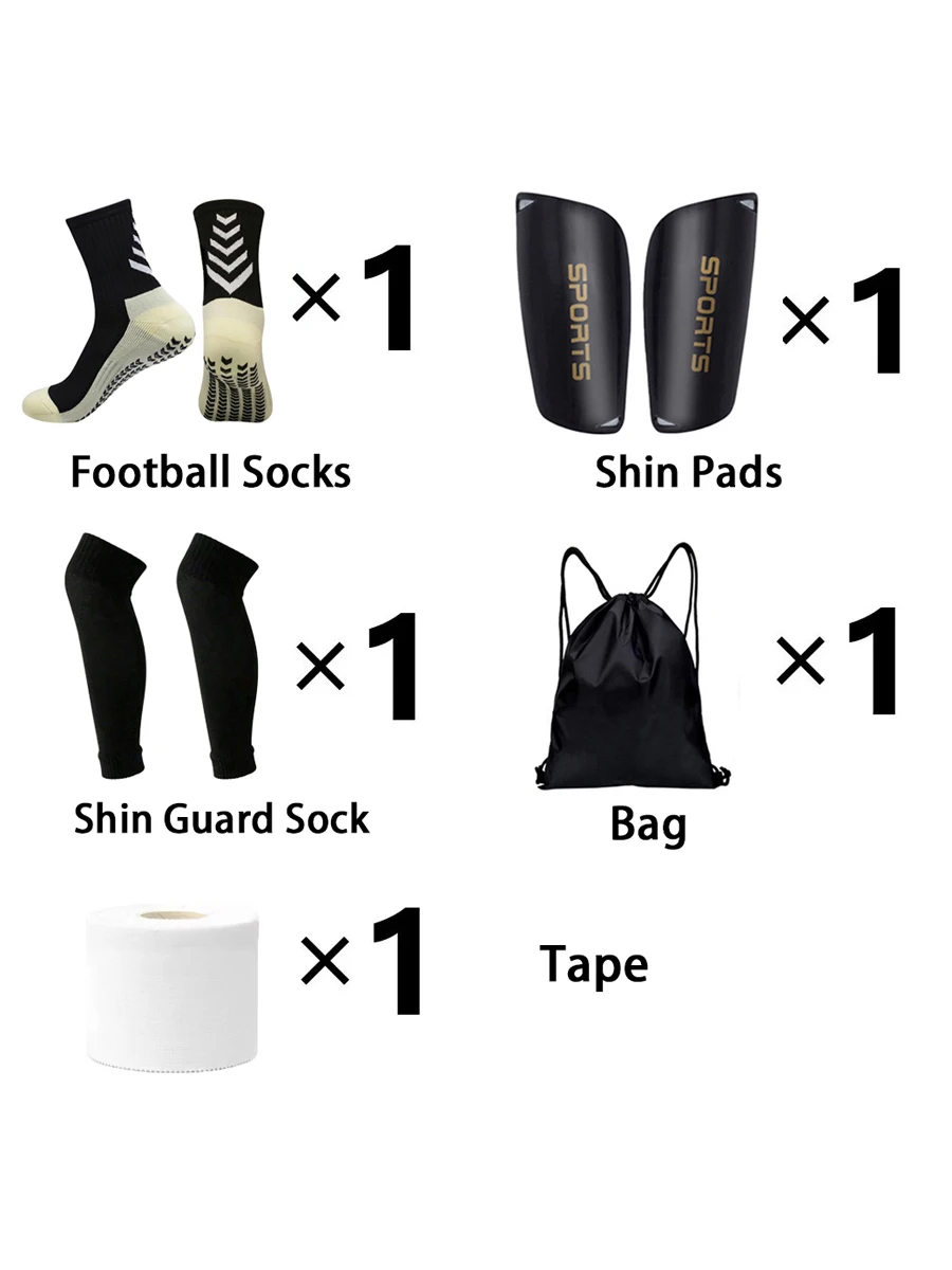 

5 Piece Set Men Women Non-slip Football Socks Sports Baffle Leg Guard Drawstring Ball Bag Leg Socks Pressure Socks Sports Tape