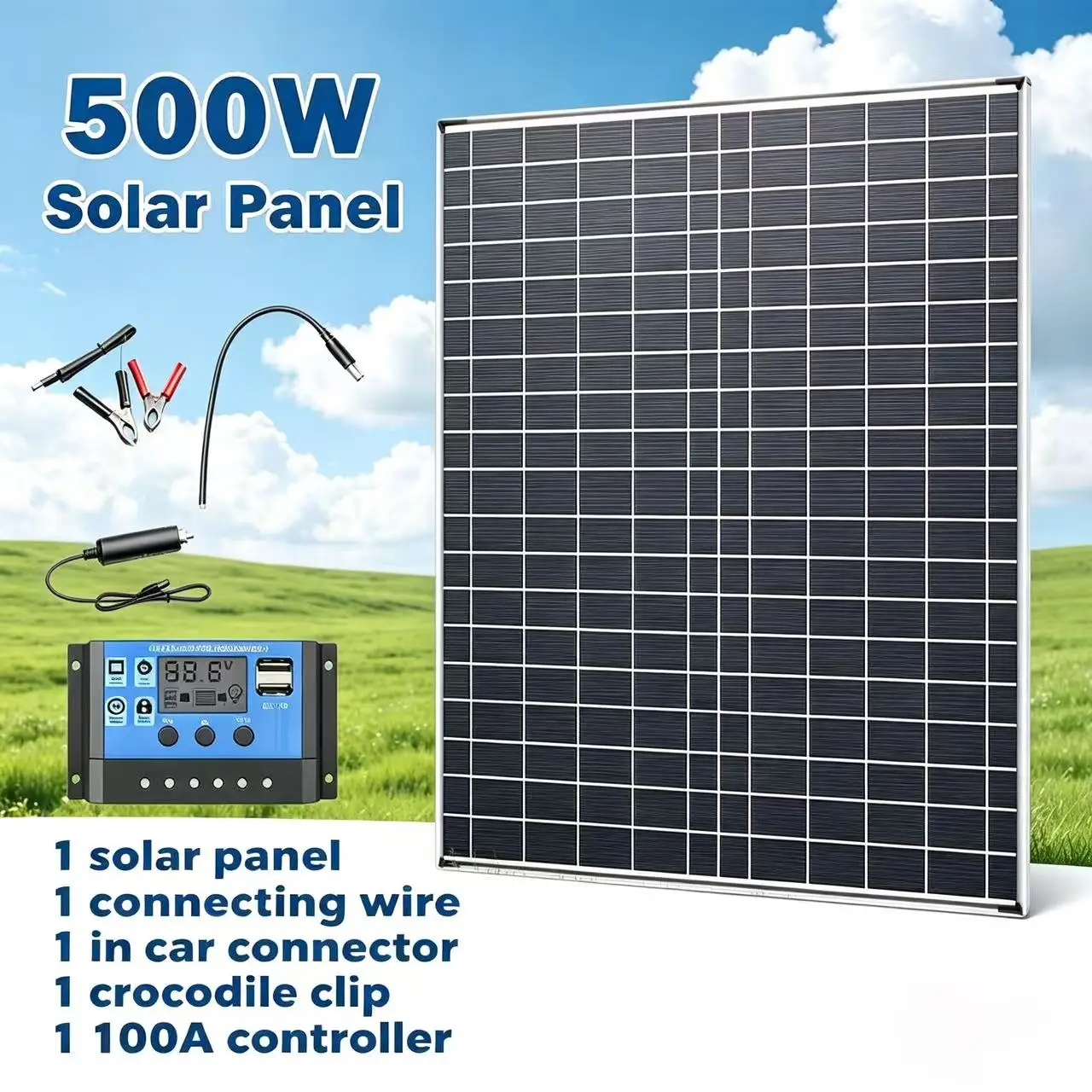500W/1000W Portable Solar Panel Kit, 12V Battery Charger with 100A MPPT Controller for Home, RV, Camping, Boats & Fast Charging