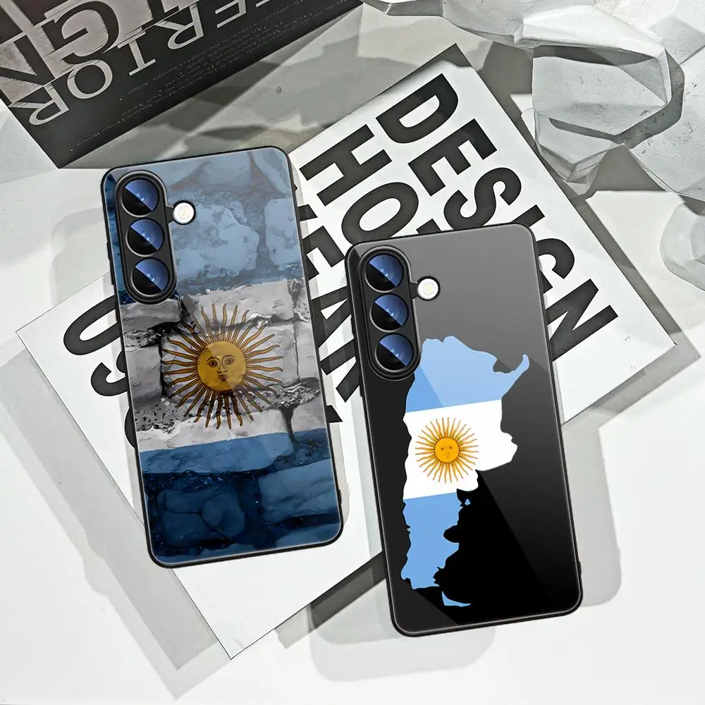 HYBXAXC Vintage Distressed Argentina Flag Pattern Glass Phone Case Fit Samsung Z Flip Fold M Series Scratch Resistant Hard Shell