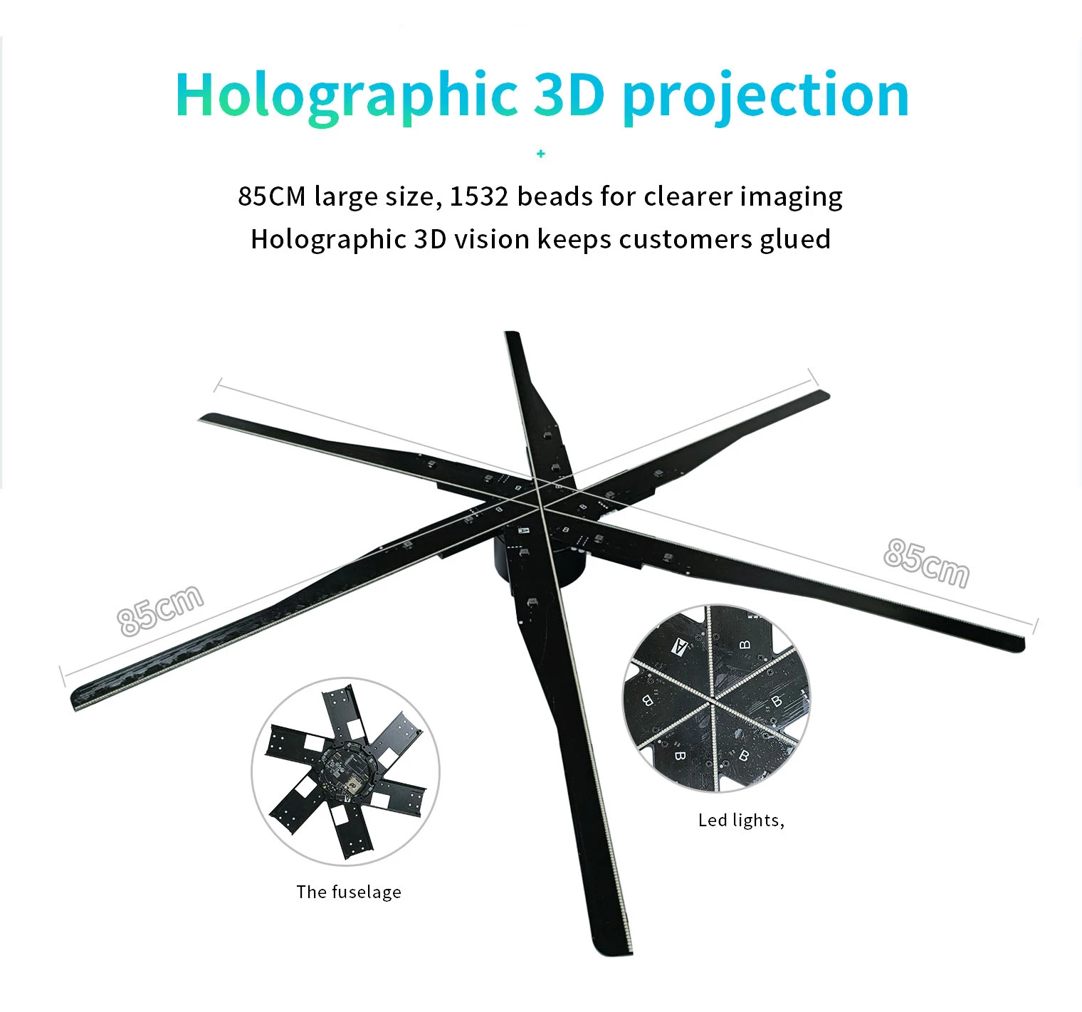 85cm Hologram Projector 6 Fan Wifi Led Advertising Light Player Commercial Advertise Display 3D Hologram Transmit Picture Video