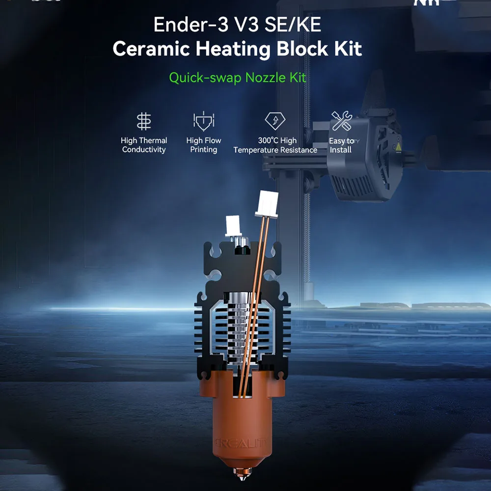 Creality Ender-3 V3 SE/KE Ceramic Heating Block Kit-Quick-Swap Nozzle Kit 60W High Flow Printing 300°C High Tem Resistance 600mm