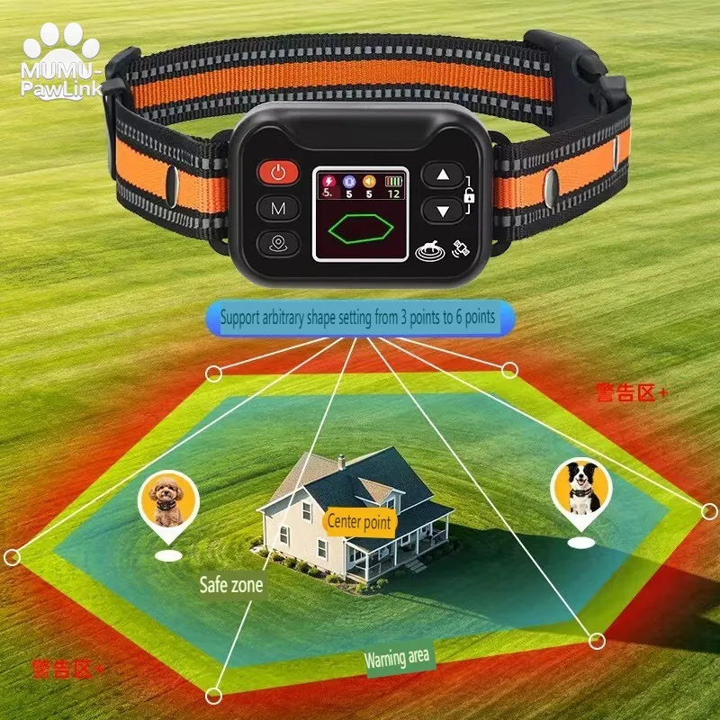 MUMU-PawLink Upgraded Smart GPS Pet Polygonal Electronic Fence, Wireless Dog Containment System Outdoor Waterproof Shock Collar