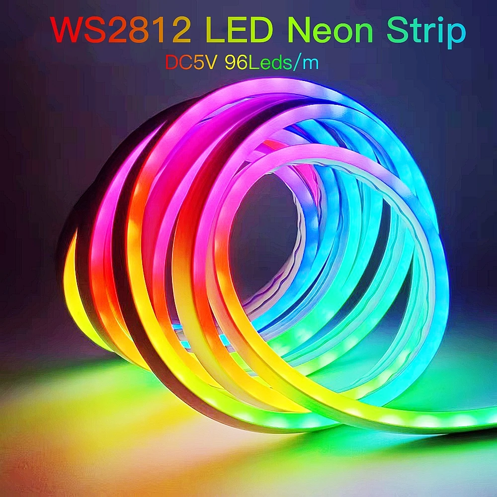 DC5V RGBIC Neon Silicone LED Light Strip WS2812 Waterproof IP67 Soft Fairy Light 1M-5M Bluetooth App Remote Control