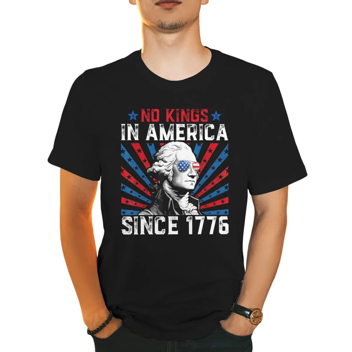 

Футболки с принтом в стиле ретро No Kings in America с 1786, забавные повседневные топы с короткими рукавами и круглым вырезом на лето, мужская одежда