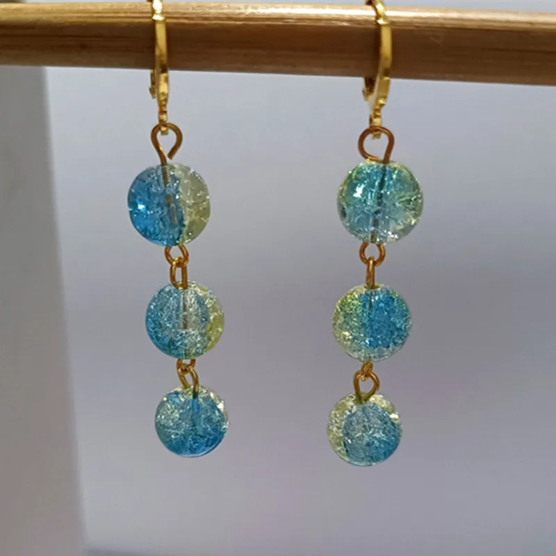 2023 Korean fashion girlfriends ice-transparent color earrings glass beads two-color gradient burst crack earrings ladies jewelr