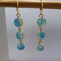 2023 Korean fashion girlfriends ice-transparent color earrings glass beads two-color gradient burst crack earrings ladies jewelr