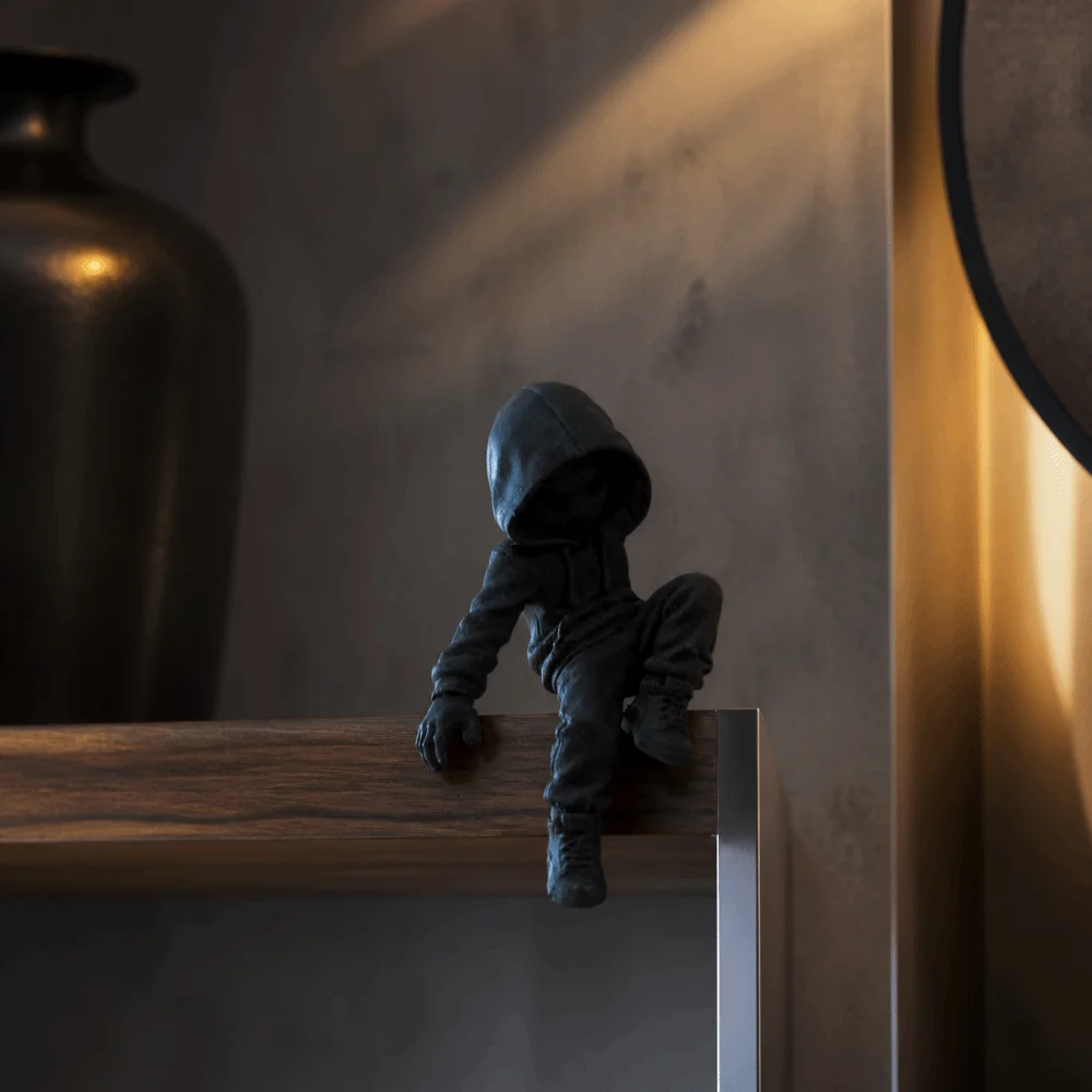 Novelty 3D Printed Climbing Ninja Statue Creative Funny Ninja Ornaments Hanging Decor Hooded Man Figure Home