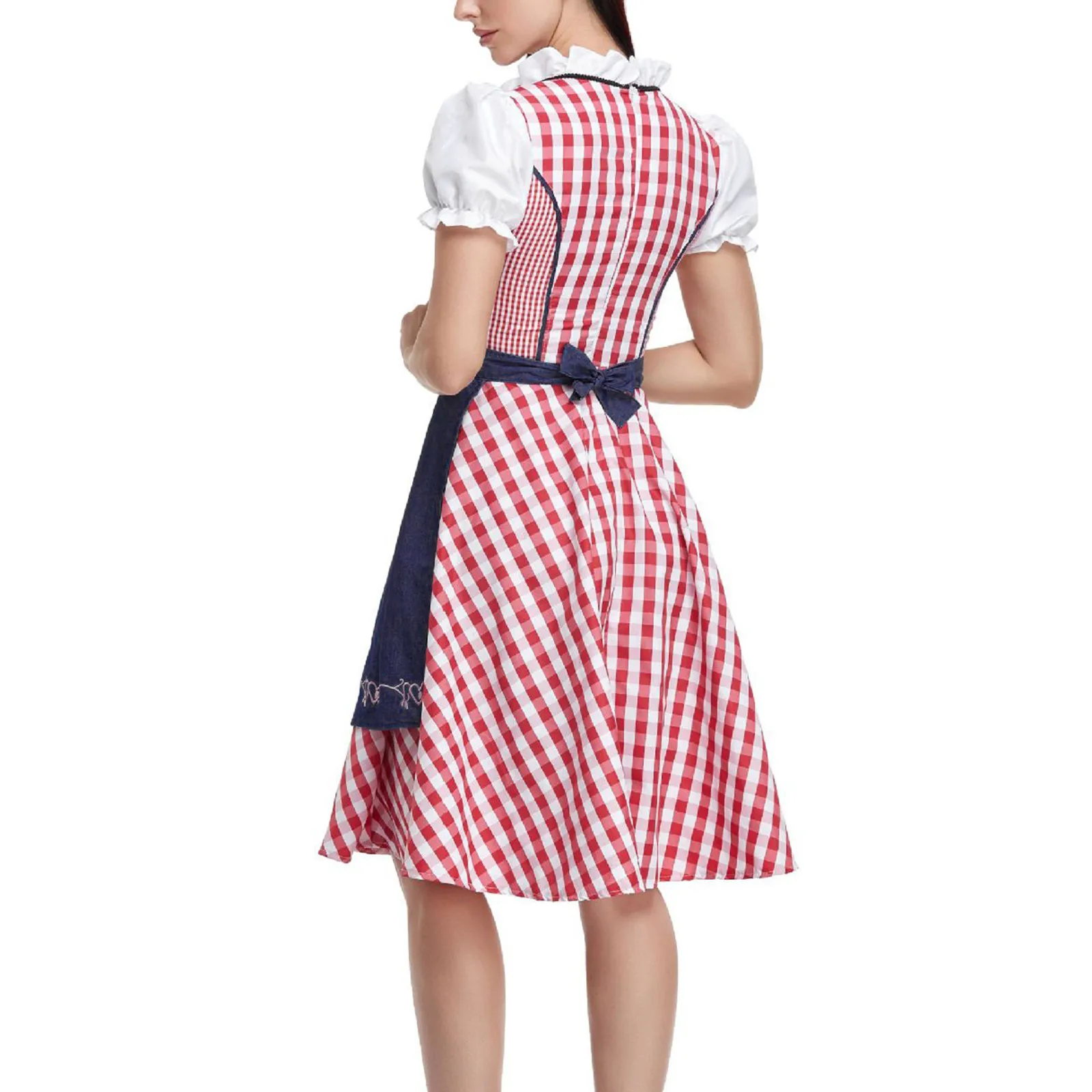 Dirndl-Disfraz del Oktoberfest de Bávaro para mujer, ropa de fiesta a cuadros, color rosa, para carnaval y Halloween, novedad de 2024