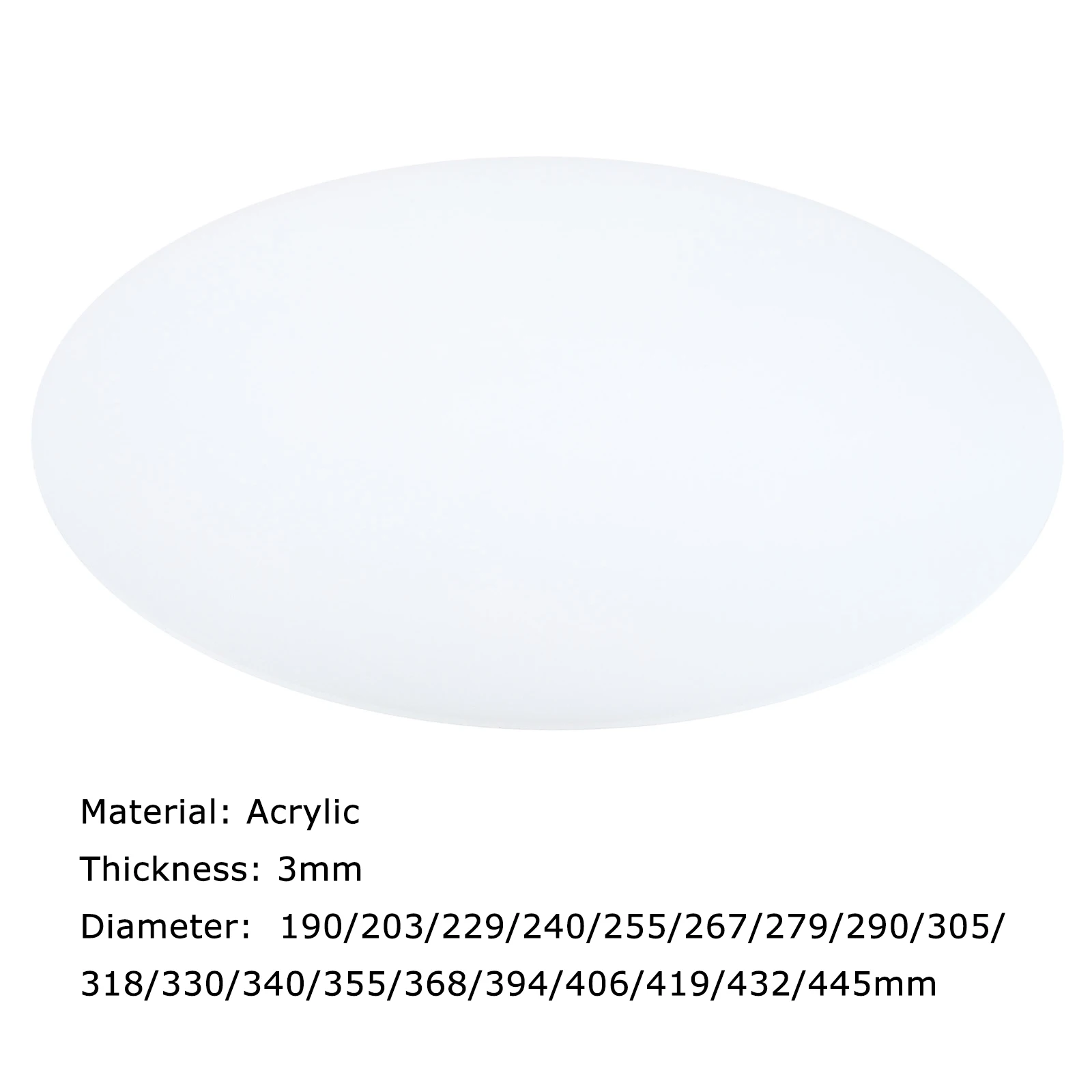 Lampshade Diffuser 190-445mm Dia. Round Frosted Milky White Acrylic Diffuser for Drum Lampshades Pendants Light DIY Light Shield