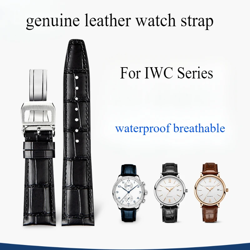 ل IWC بورتوفينو الخيزران الملمس الساعات 20 22 قسط الجلود واجهة مسطحة إبرة مشبك أزرق أسود براون سوار ساعة