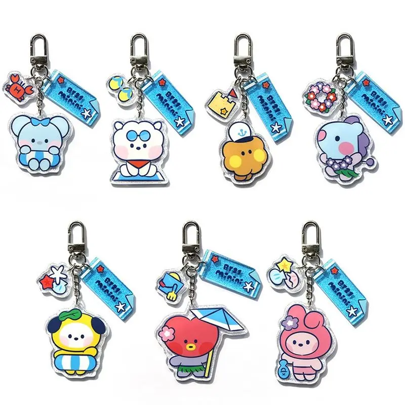 New Kawaii BT21 Summer Series Keychain Toy Cute KOYA RJ COOKY SHOOKY Anime Cartoon Keychain Backpack Accessories Girl Gift