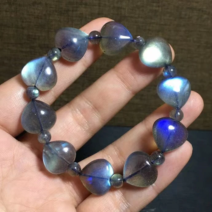 Natural Blue Light Labradorite Beads Bracelet Heart Clear Beads Crystal 14x14mm Women Rainbow Labradorite Stone AAAAA