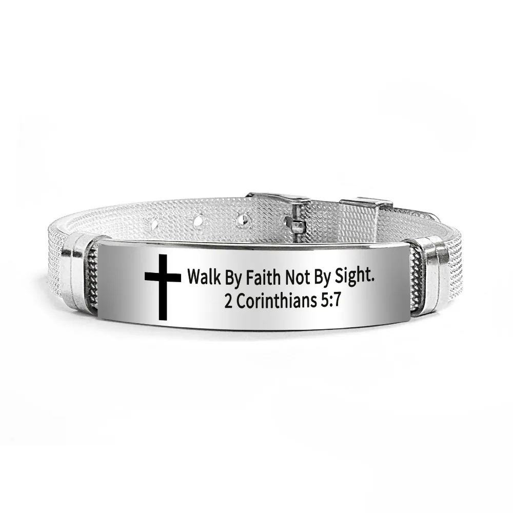 Stainless Steel/PVC Inspirational Quotes Braclets Silver Bible Verse Family Friendship Bracelet Adjustable Cross Braclets