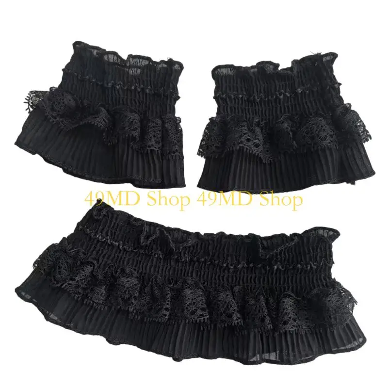 49MD Detachable False Collar Wrist Cuffs Choker for Shirt or Dress Ruffled Lapel Shawl for Lady Girl Choker