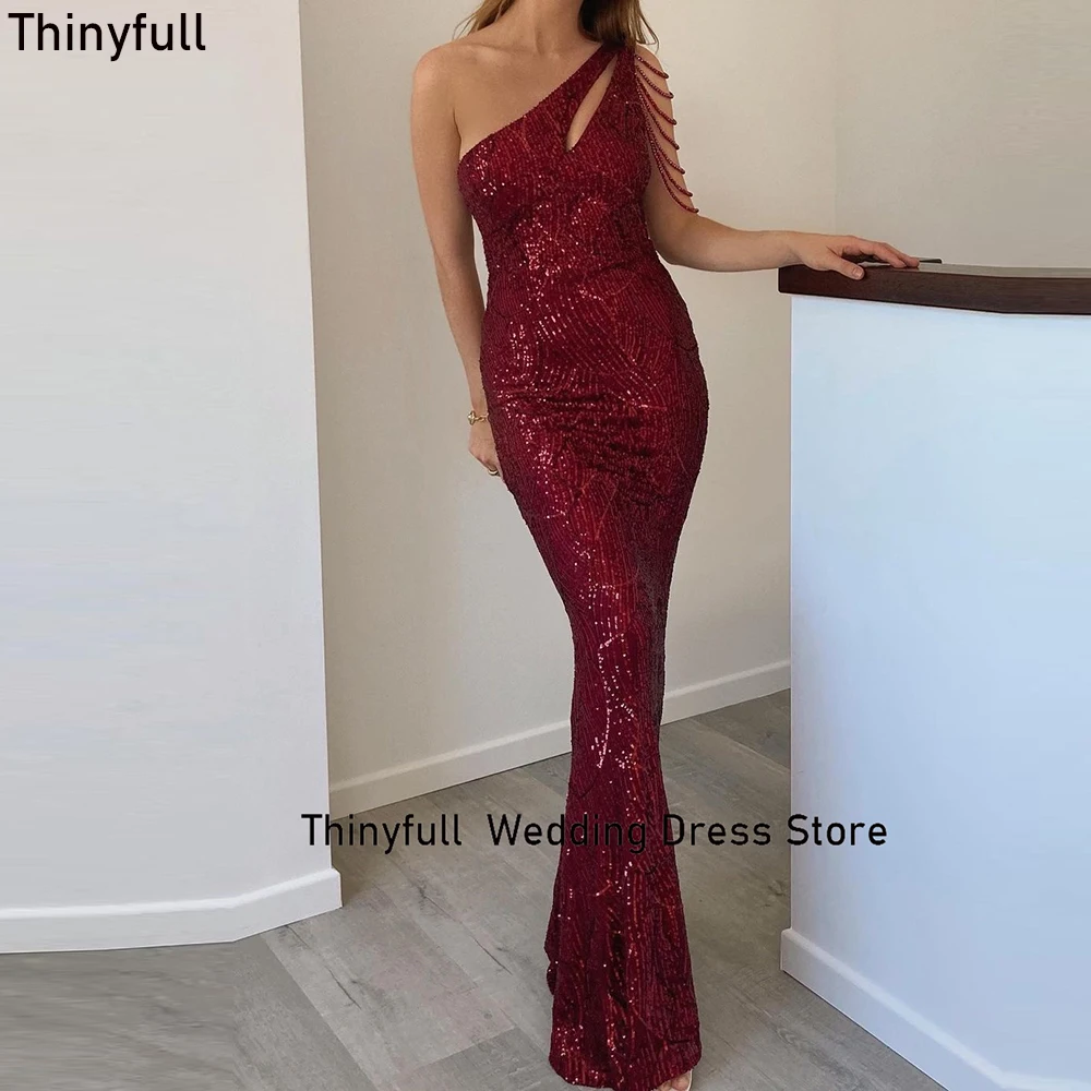 

Thinyfull Elegant Mermaid Sequin Formal Evening Party Gowns One-Shoulder Beading Women Prom Dresses 2023 Bridesmaid Gowns