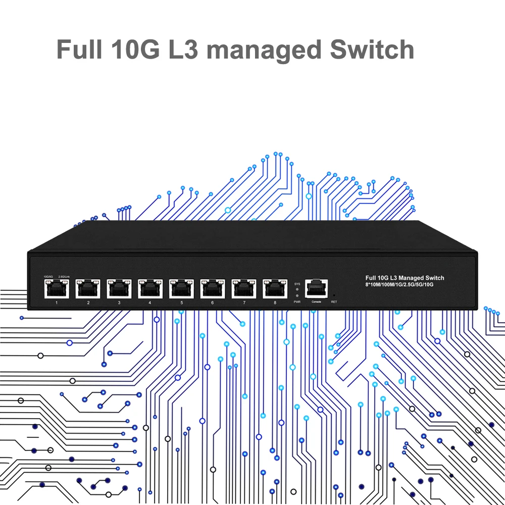 Switch de rede Ethernet com saída máxima 90W, 8 portas, RJ45, 10G completo, 10 Gbps