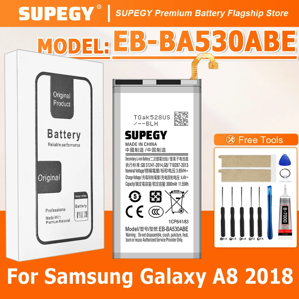 

Новая аккумуляторная батарея EB-BA530ABE 3000 мАч для Samsung Galaxy A8 2018 A530 SM-A530 A530F A530K/L/S/W (2026 год) + инструменты