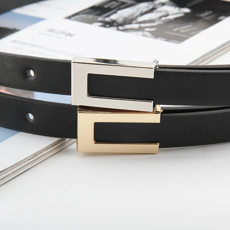 

New Designer Brand High Quality Women PU Leather 1.4cm Width Belts Metal Buckle Dress Jeans Sweater Waistband Belt