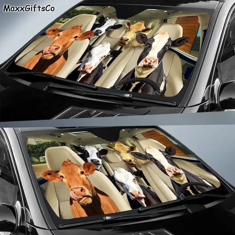 Cow Car Sun Shade, Cow Windshield Family Sunshade Car Accessories, Car Decoration, Gift For Dad, Mom